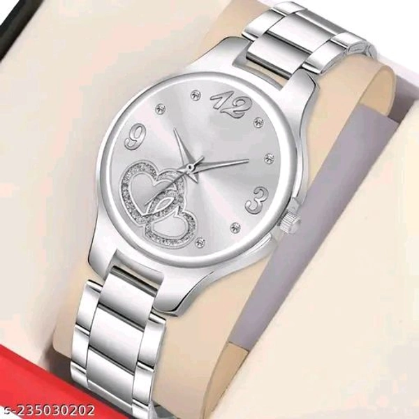 BOLUN Bolun Silver Double Heart Dial Metal Silver Belt Girls watch