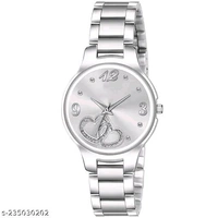 BOLUN Bolun Silver Double Heart Dial Metal Silver Belt Girls watch