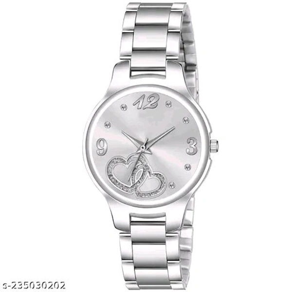 BOLUN Bolun Silver Double Heart Dial Metal Silver Belt Girls watch