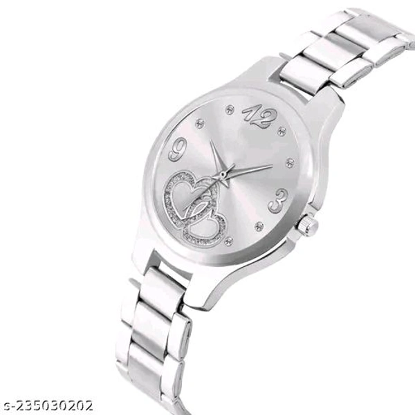 BOLUN Bolun Silver Double Heart Dial Metal Silver Belt Girls watch