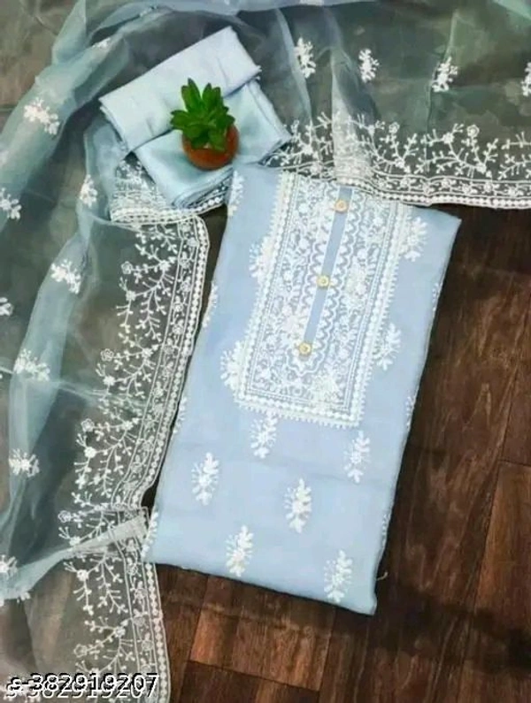 Unstiched Exclusive Super Best Collections Organza Party Wear Fancy Patiala Pakistani jaipuri All Occastions Organza Suits Women's Aqua Blue Embellished Embroidered Organza Suits & Dress Materials 