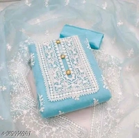 Unstiched Exclusive Super Best Collections Organza Party Wear Fancy Patiala Pakistani jaipuri All Occastions Organza Suits Women's Aqua Blue Embellished Embroidered Organza Suits & Dress Materials 