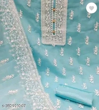 Unstiched Exclusive Super Best Collections Organza Party Wear Fancy Patiala Pakistani jaipuri All Occastions Organza Suits Women's Aqua Blue Embellished Embroidered Organza Suits & Dress Materials 