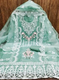 Women's Rama Embellished Embroidered Organza Suits & Dress Materials 