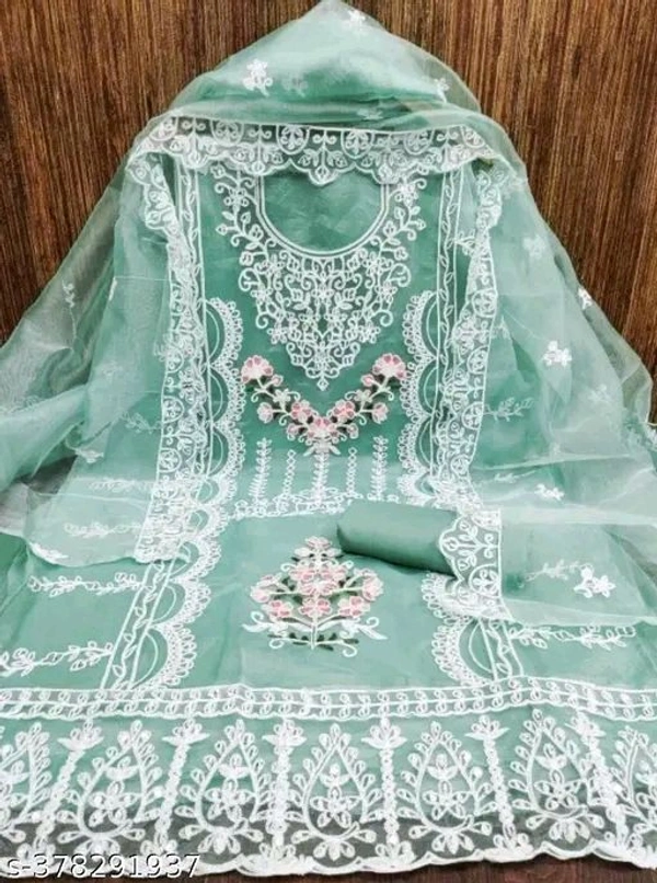 Women's Rama Embellished Embroidered Organza Suits & Dress Materials 
