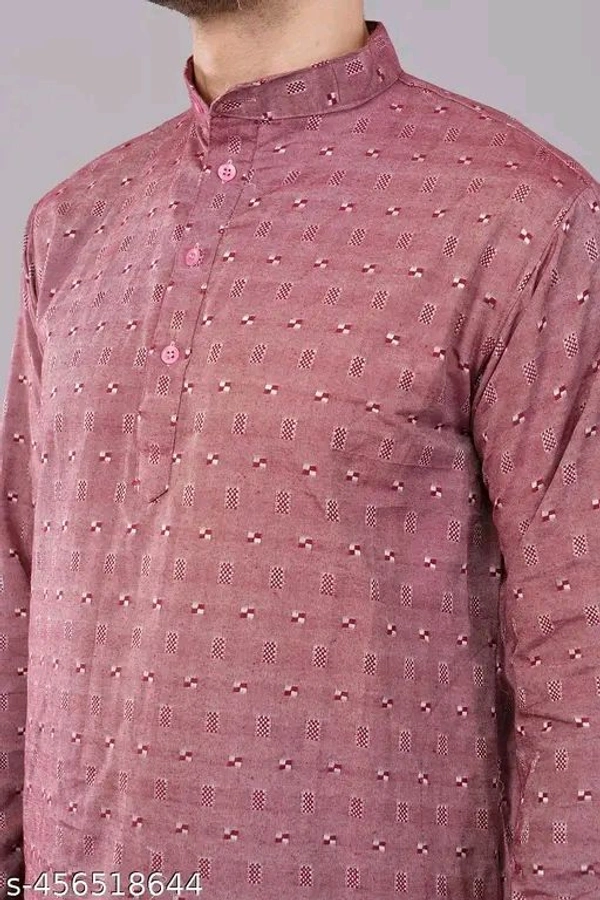 Ethnic Traditional Long Sleeves Solid Mandarin Neck Cotton Blend Men's Kurta Pajama/Pyjama Set - M