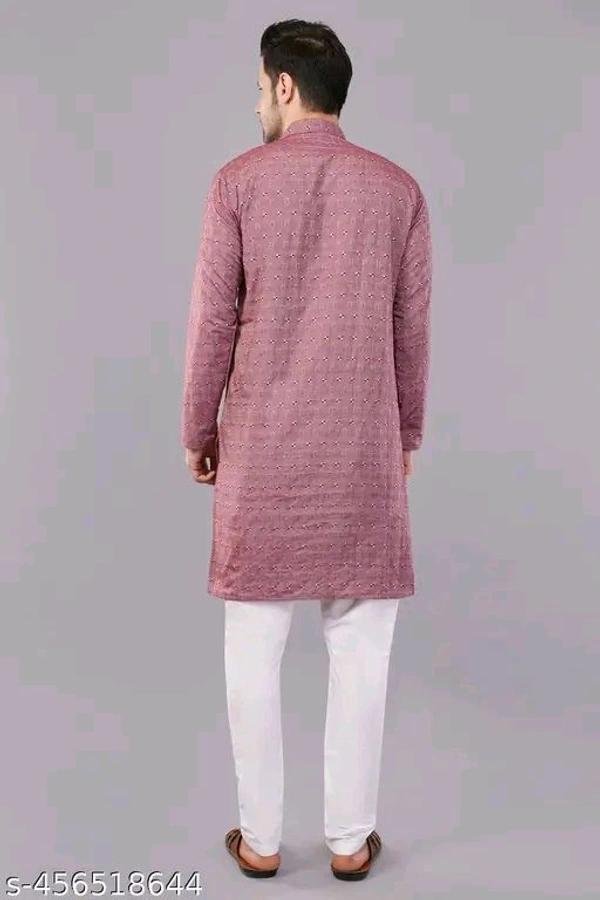 Ethnic Traditional Long Sleeves Solid Mandarin Neck Cotton Blend Men's Kurta Pajama/Pyjama Set - M