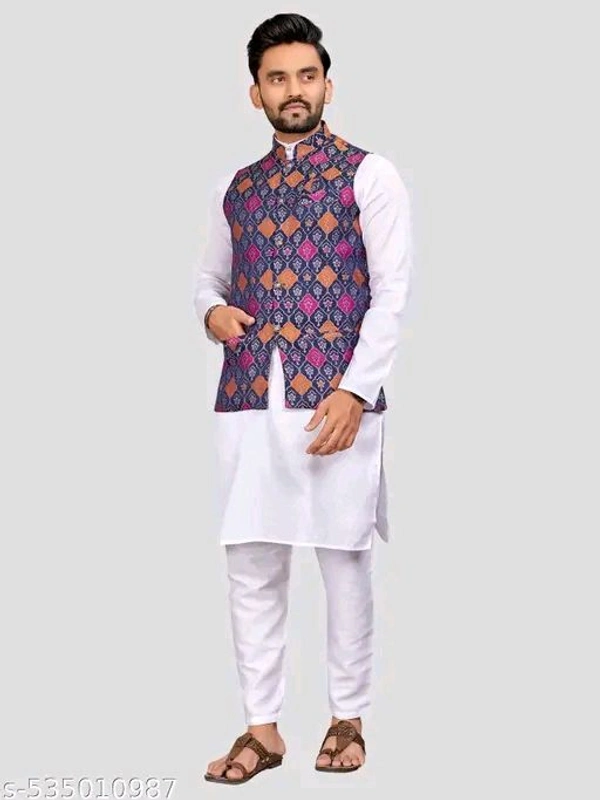 Coordinated Wedding Outfit: Men's Kurta Koti Payjama & Women's Matching Saree Set - M