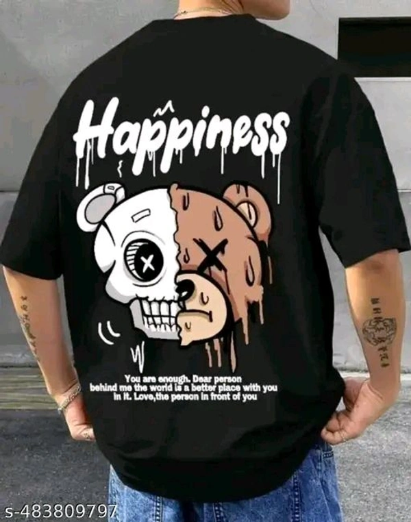 Tshirt for Mens Oversized Happiness Print Black - XXL