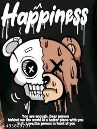 Tshirt for Mens Oversized Happiness Print Black - XXL