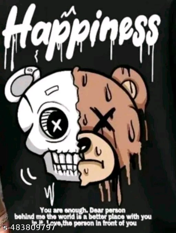 Tshirt for Mens Oversized Happiness Print Black - XXL