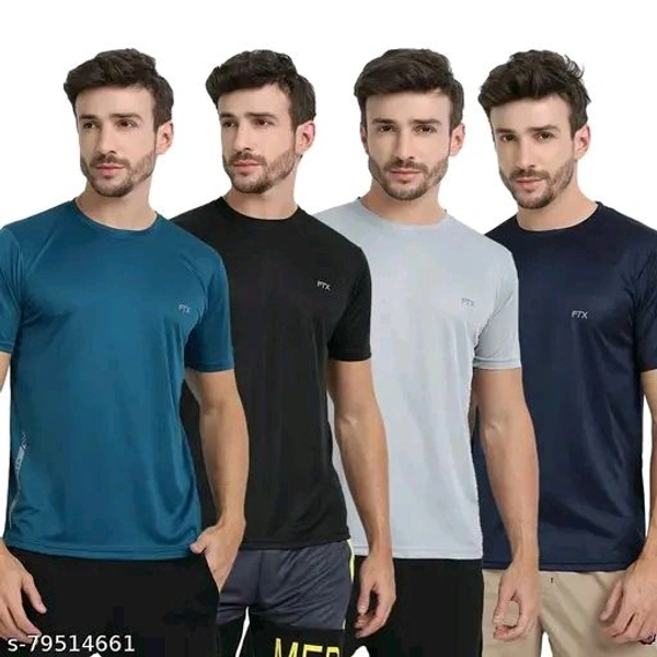 FTX (Pack of 4) Men's Solid Regular Round Multicolor Tshirts - S