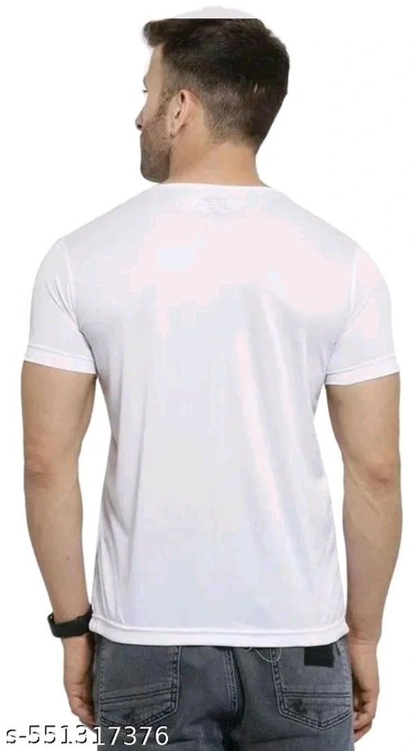 Men,s printed Typography round neck polyester white tshirt - S