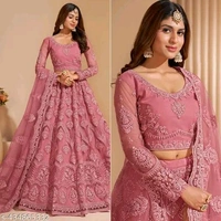 Embroidered Thread Work Semi-Stitched Lehenga & Unstitched Blouse With Dupatta