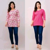 Women’s Short Printed Kurti Pack of 2 Cotton Casual Combo for Women - S
