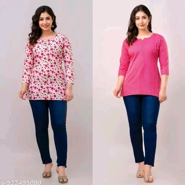 Women’s Short Printed Kurti Pack of 2 Cotton Casual Combo for Women - S