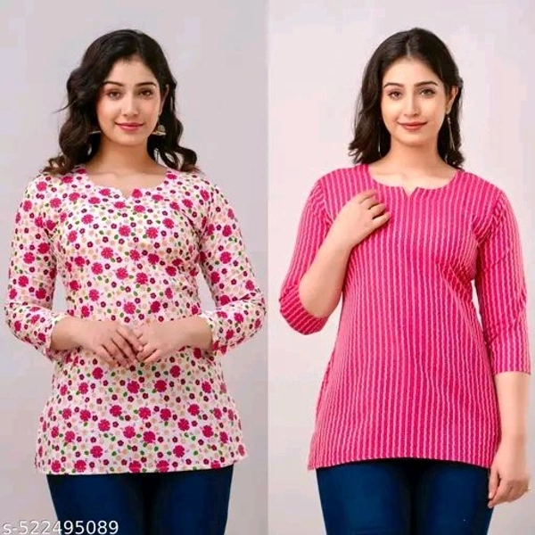 Women’s Short Printed Kurti Pack of 2 Cotton Casual Combo for Women - Xl