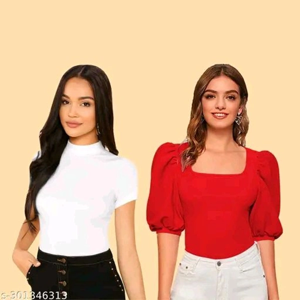 Casual Polyester Blend Pack Of 2 Stylish Top One Regular And One Crop Top  - M