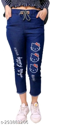 Womens Jogger Denim Jeans Elastic Waist Drawstring Stretch Side Pockets Jeans with Combo T-shirt - 30