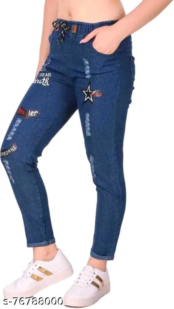 Women Denim Jeans Jogger Elastic Waist Drawstring Stretch Side Pockets Bang Light and Star Dark Casual Jeans Pack Of 2 - 28