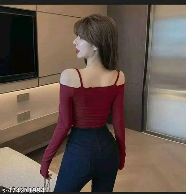 Trendy casual stylish top full sleeve off solder - S