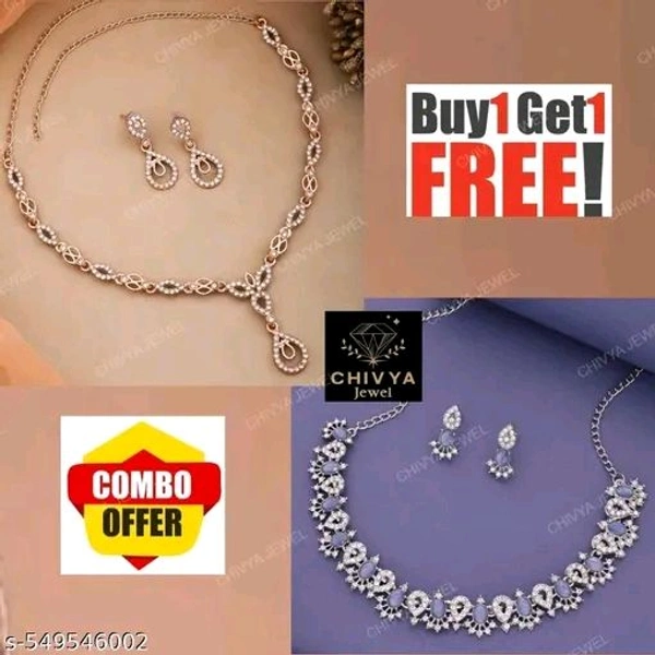 Special Rose Gold & Silver Plated Choker set with matching pair of Earrings combo for women and girls