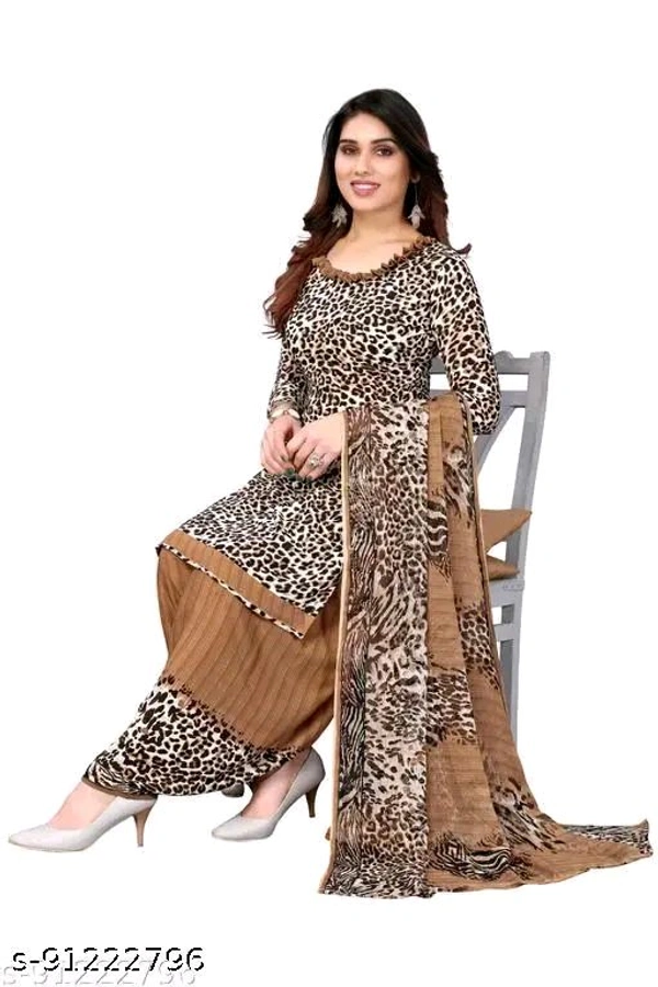 Polyster/Crepe fabric-Women's Brown Animal Printed Suits & Dress Materials
