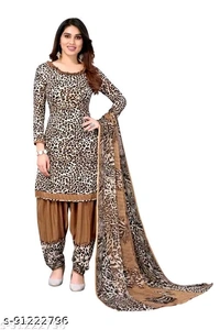 Polyster/Crepe fabric-Women's Brown Animal Printed Suits & Dress Materials