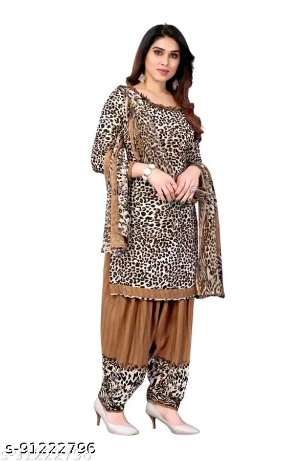 Polyster/Crepe fabric-Women's Brown Animal Printed Suits & Dress Materials