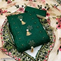 Women's Green Floral Embroidered Cotton Suits & Dress Materials