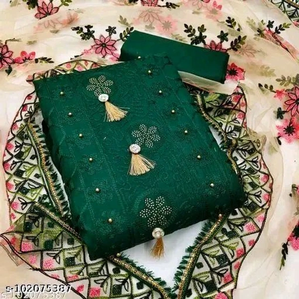 Women's Green Floral Embroidered Cotton Suits & Dress Materials
