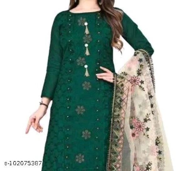 Women's Green Floral Embroidered Cotton Suits & Dress Materials