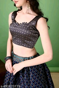 Navy Blue and Turquoise Banarasi Silk Work Lehnega Choli with Dupatta For Marriage,Holi,Navaratri,Engagement Parties or Bridal Showers,Anniversaries, Birthday,Reception,Sangeet or Mehendi
