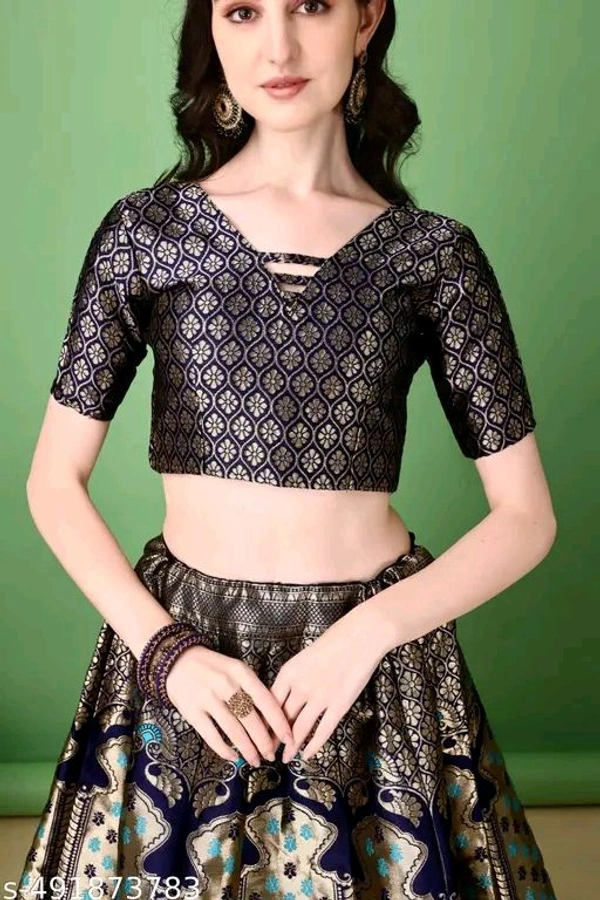 Navy Blue and Turquoise Banarasi Silk Work Lehnega Choli with Dupatta For Marriage,Holi,Navaratri,Engagement Parties or Bridal Showers,Anniversaries, Birthday,Reception,Sangeet or Mehendi
