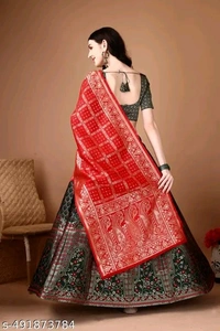 Green and Red Banarasi Silk Work Lehnega Choli with Dupatta For Marriage,Holi,Navaratri,Engagement Parties or Bridal Showers,Anniversaries, Birthday,Reception,Sangeet or Mehendi