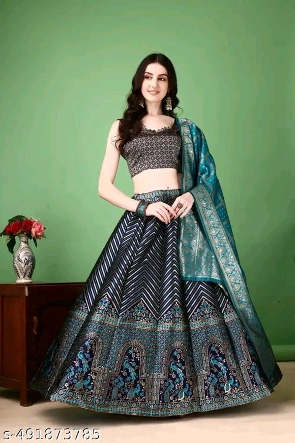 Navy Blue and Turquoise Banarasi Silk Work Lehnega Choli with Dupatta For Marriage,Holi,Navaratri,Engagement Parties or Bridal Showers,Anniversaries, Birthday,Reception,Sangeet or Mehendi