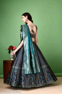 Navy Blue and Turquoise Banarasi Silk Work Lehnega Choli with Dupatta For Marriage,Holi,Navaratri,Engagement Parties or Bridal Showers,Anniversaries, Birthday,Reception,Sangeet or Mehendi