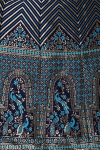Navy Blue and Turquoise Banarasi Silk Work Lehnega Choli with Dupatta For Marriage,Holi,Navaratri,Engagement Parties or Bridal Showers,Anniversaries, Birthday,Reception,Sangeet or Mehendi