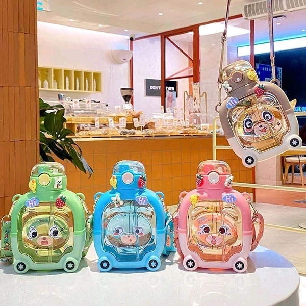 Cute Sipper Water Bottle with Straw and Strap