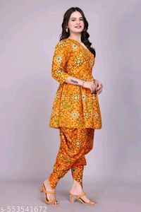 Women's Stylish Trendy Same Tone Bandhani Top & Bottom Set - Xl