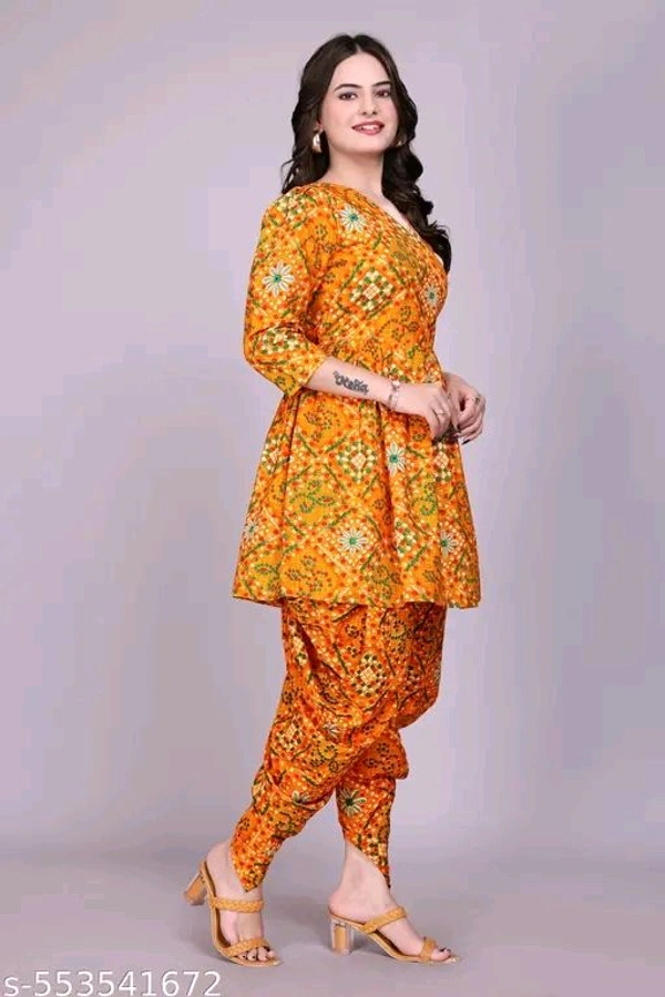 Women's Stylish Trendy Same Tone Bandhani Top & Bottom Set - Xl