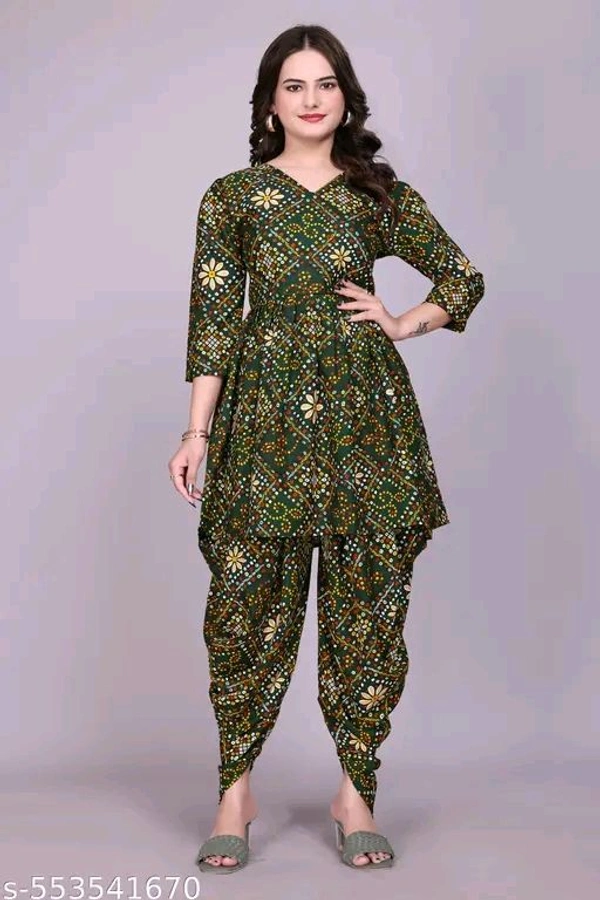 Women's Stylish Trendy Same Tone Bandhani Top & Bottom Set - S
