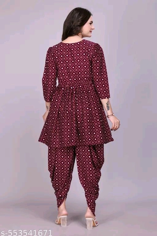 Women's Stylish Trendy Same Tone Bandhani Top & Bottom Set - L