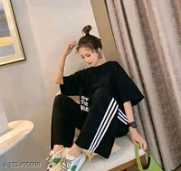 Womens Round Neck Half Sleeve Printed Women Top & Bottom Sets - L
