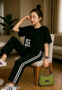 Womens Round Neck Half Sleeve Printed Women Top & Bottom Sets - L