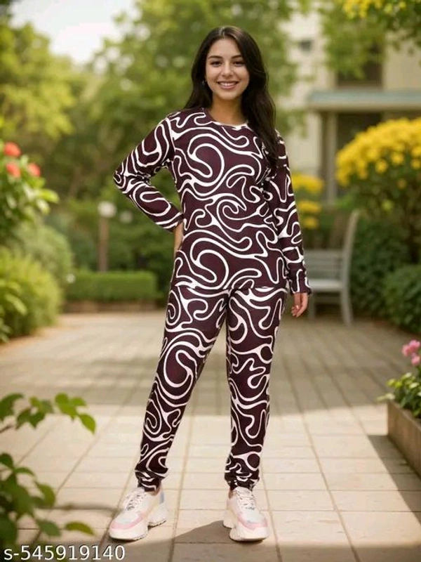 Signatures Swirl Lounge Set with Pockets – Burgundy & White - S