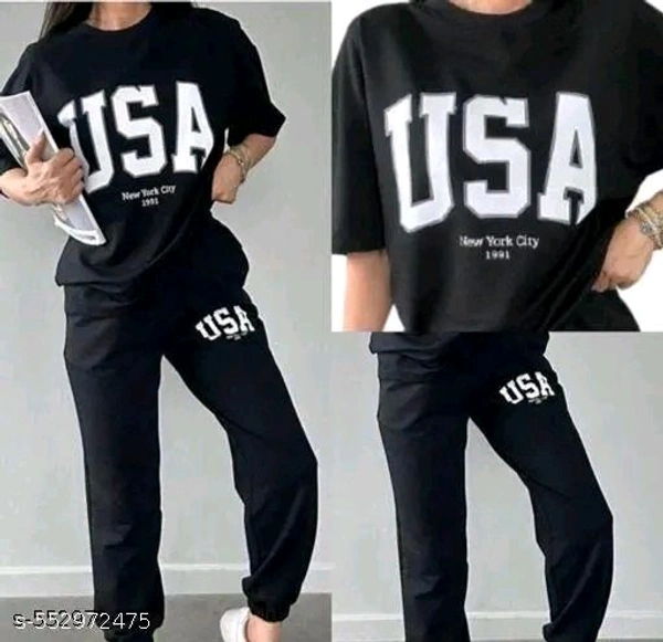Womens Round Neck Half Sleeve Printed Women Top & Bottom Sets - L