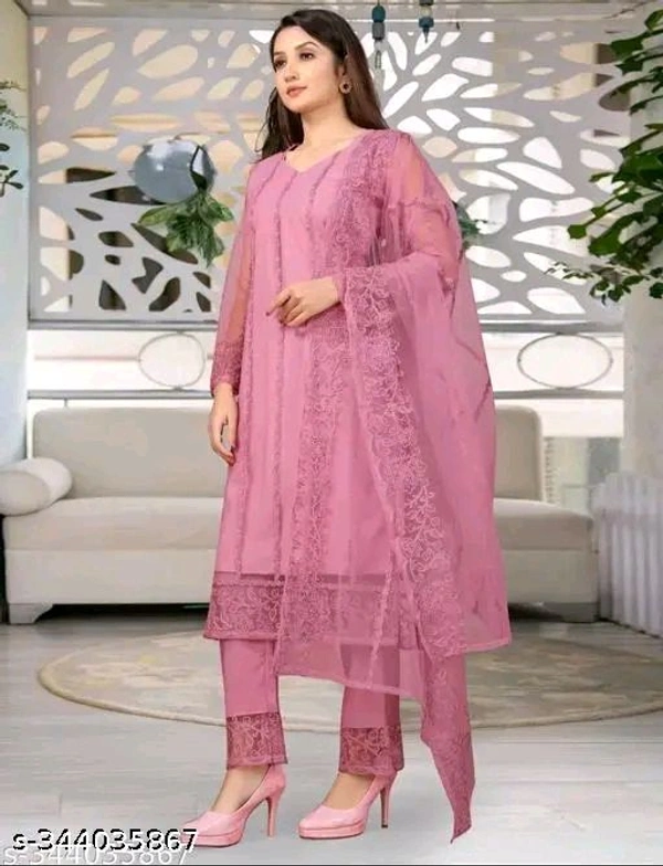 TOZRI Women Cotton Rayon, Net Kurta Pant Dupatta Set - Xl