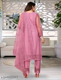 TOZRI Women Cotton Rayon, Net Kurta Pant Dupatta Set - Xl