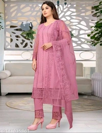 TOZRI Women Cotton Rayon, Net Kurta Pant Dupatta Set - Xl